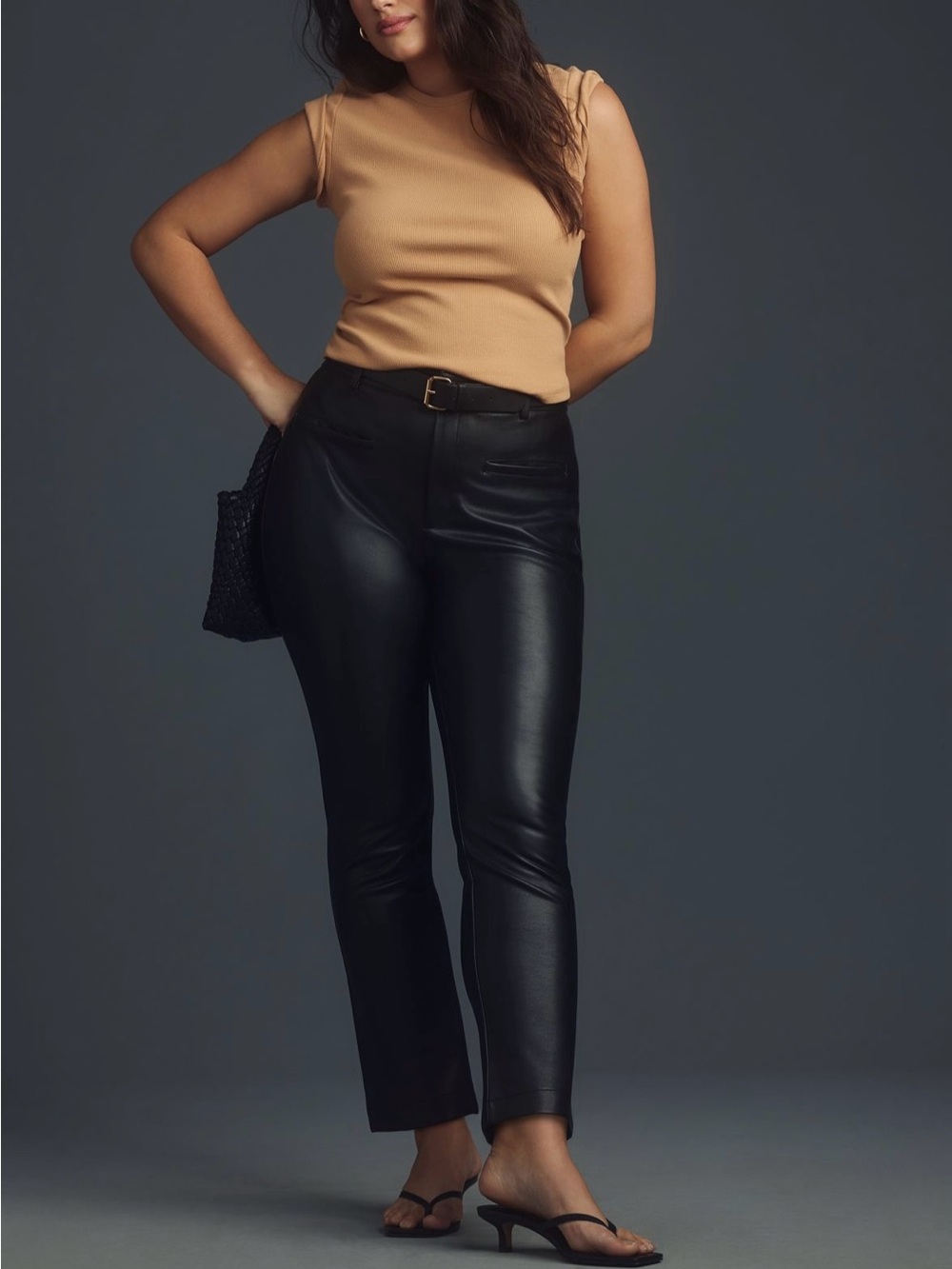 Anthropologie Maeve The Essential Slim Kick Pants in Black Faux Leather 22W